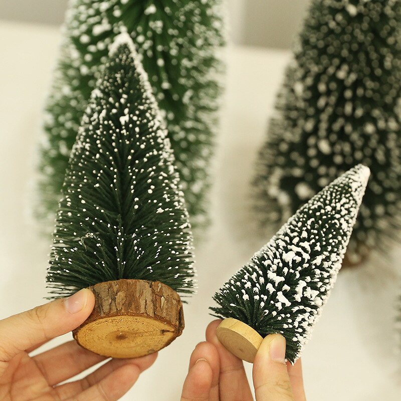 Mini Christmas Tree Multi Sizes Snow Wooden Pine Tree Christmas Party Desktop Table Ornaments Scene Landscaping Props