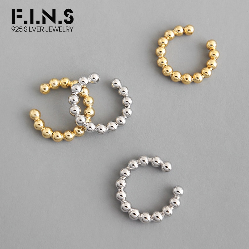 F.I.N.S 1PC Korean S925 Sterling Silver Ear Buckle Classic Geometric Beaded Earrings Gold Silver Clip Earrings without Piecing