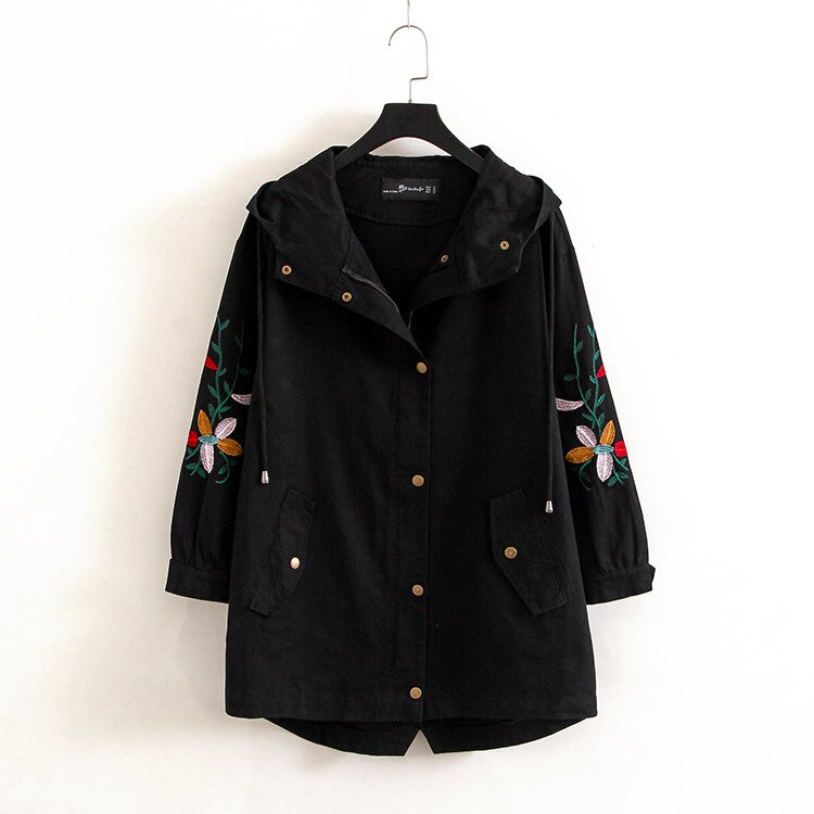 Manteau en coton et chanvre brodé pour femme, taille féminine