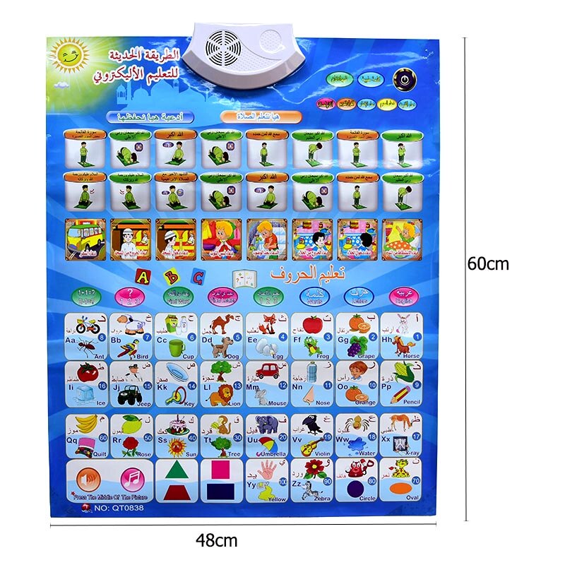 Arabic &amp; English Language Phonic Wall Hanging Chart Quran Player Learning Chart Islamic Educational Charts Poster