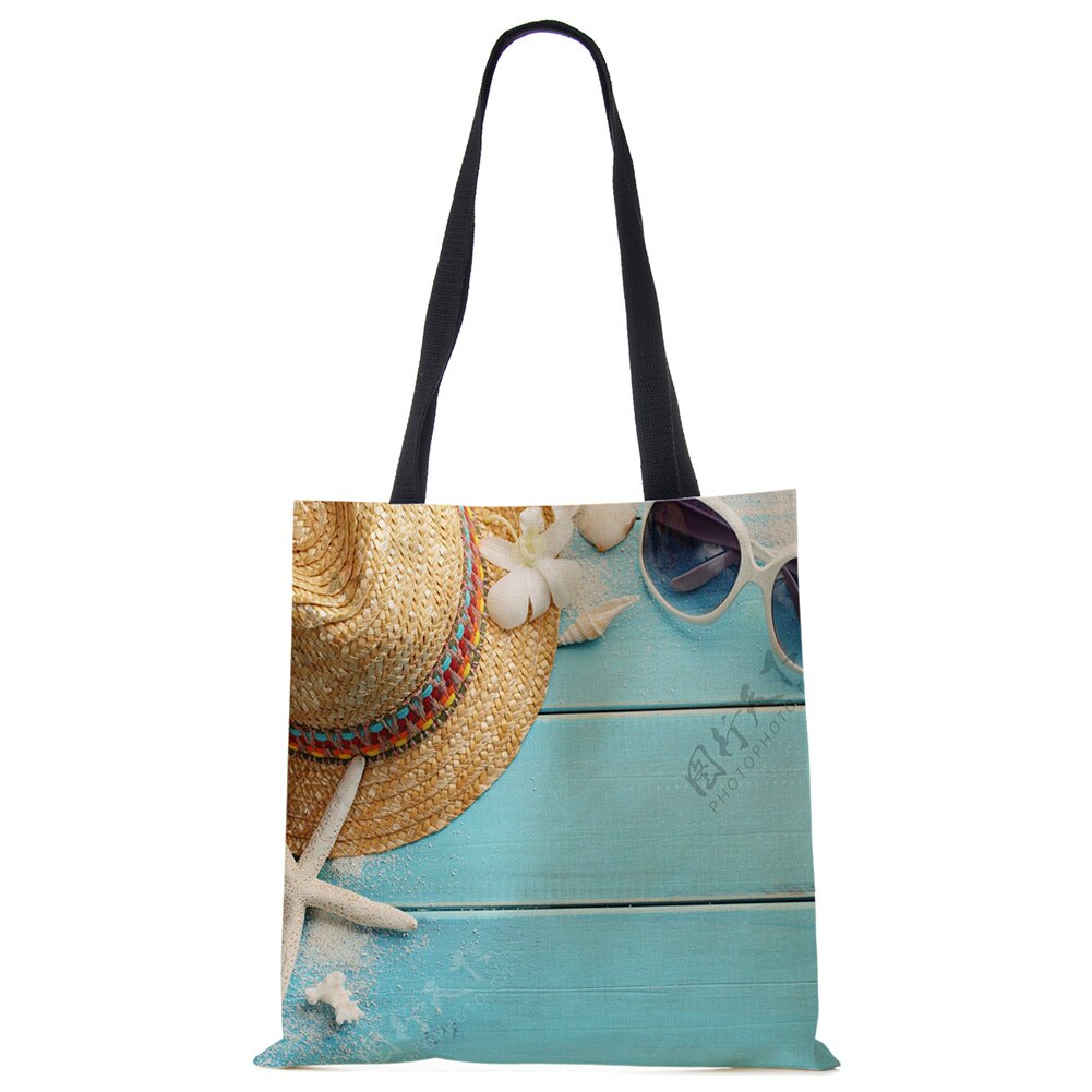 Dames Schoudertas Blauwe Oceaan Zeester Strand Zand Prints Tote Bag Linnen Stof Mooie Casual Praktische Handtas: 2