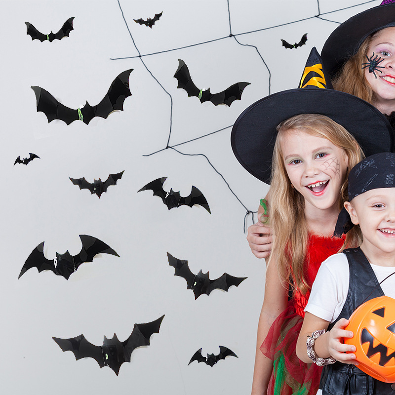 16 stk i en pakke flaggermus edderkopp lite spøkelse veggklistremerker kule moderne 3d tredimensjonale antistatiske antibakterielle halloween