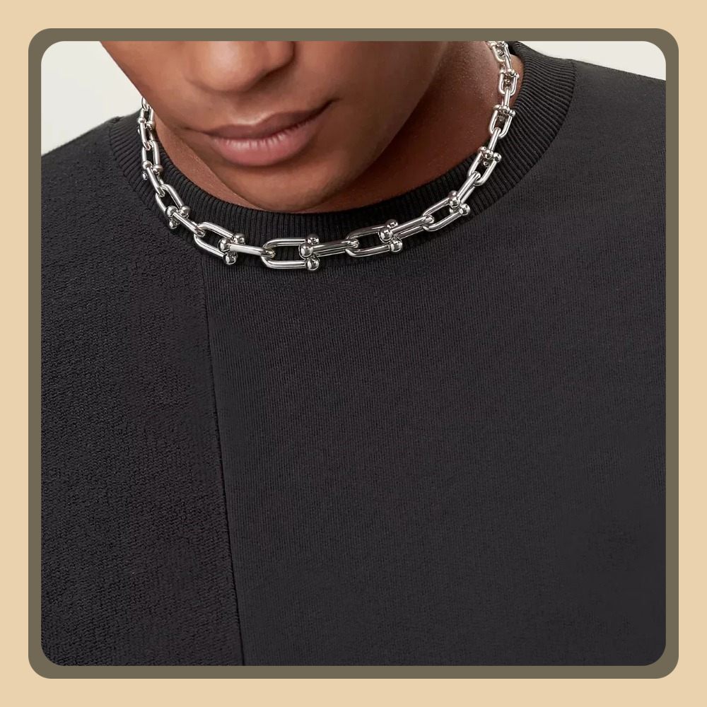 50 cm super overdreven, zware, gladde, minimalistische ketting met hoefijzergesp, ketting in Europese en Amerikaanse stijl