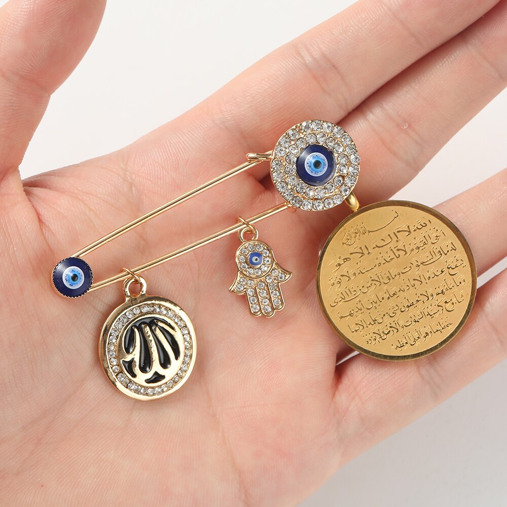 Moslim Islam Allah Turkse Boze Oog Hamsa Hand Van Fatima Sjaal Hijab Broche Baby Pin