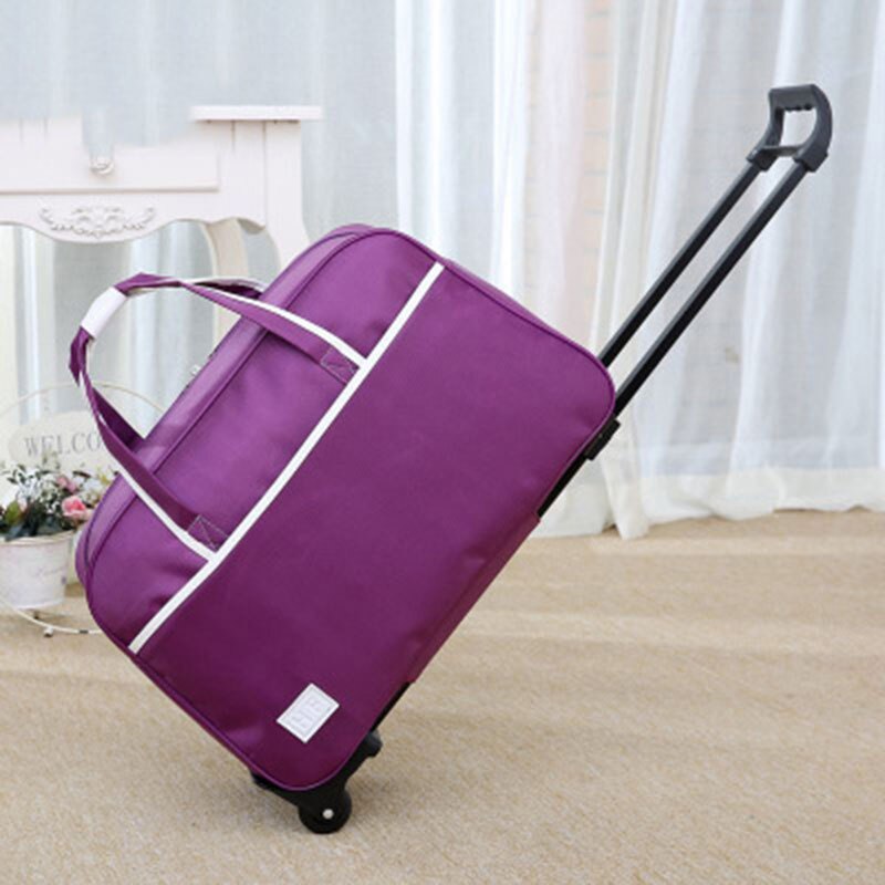 Waterproof Luggage Bag Handbag Thick Style Rolling Suitcase Trolley Luggage Men and Women Travel Bag With Wheels suitcases: Purple / 18"