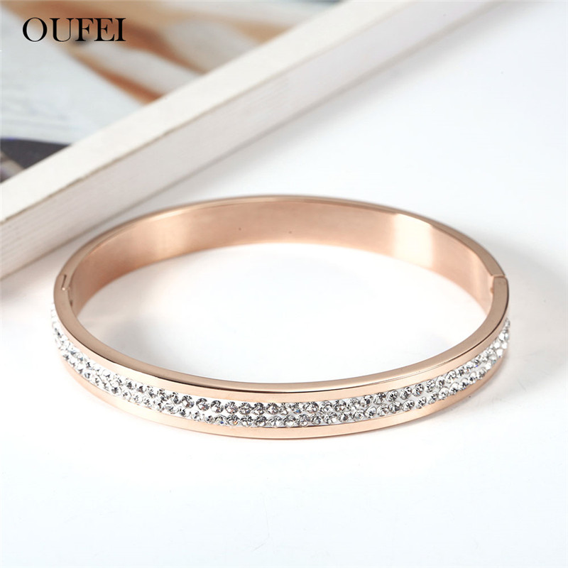 OUFEI Stainless Steel Jewelry Rose Gold Cuff Bracelets Bangles For Women Fashio Summer Jewellery Accessories Free Shiping: Rose gold