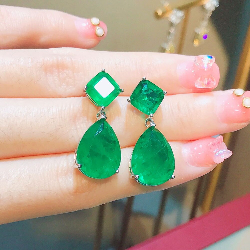 Trendsmykker sølvfargede smaragd bryllupsøreringer for kvinner simulering paraiba turmalinørering festsmykker: Rød