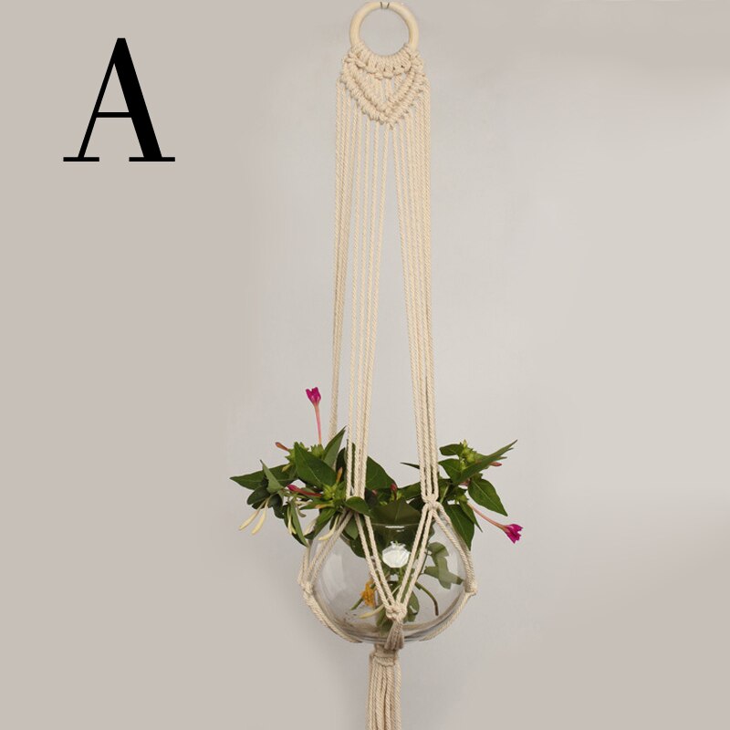 1pc knyttede hamp reb hængende net plante bøjle blomsterpotte holder bøjle væg dekoration reb flettet håndværk haven forsyninger: -en