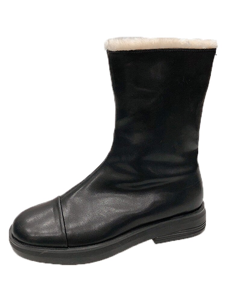 Rock Shoes-Botas de tacón medio con cremallera para mujer, calzado de invierno, botas de felpa con punta redonda de de lujo,