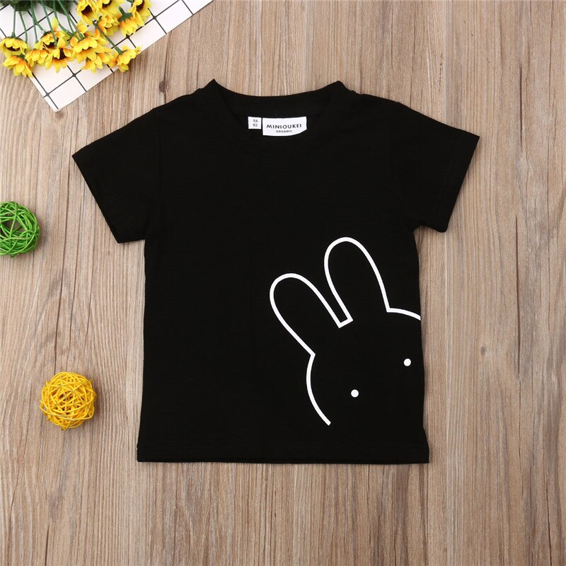 Baby Meisjes Jongen cartoon t-shirt Zwart Panda Bunny korte mouw O hals T-Shirt Kleding Zomer basic tee Tops katoen tee: A / 4T