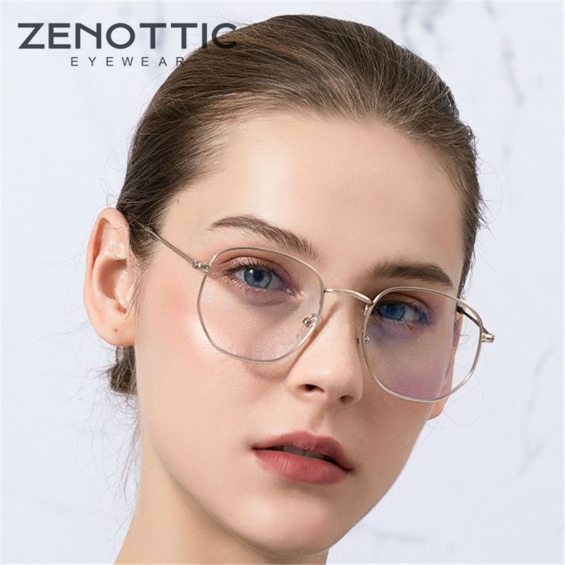 Zenottic anti-blauwlicht computerbril voor vrouwen, titanium vierkante brilmonturen op sterkte, optische blauwfilterbril