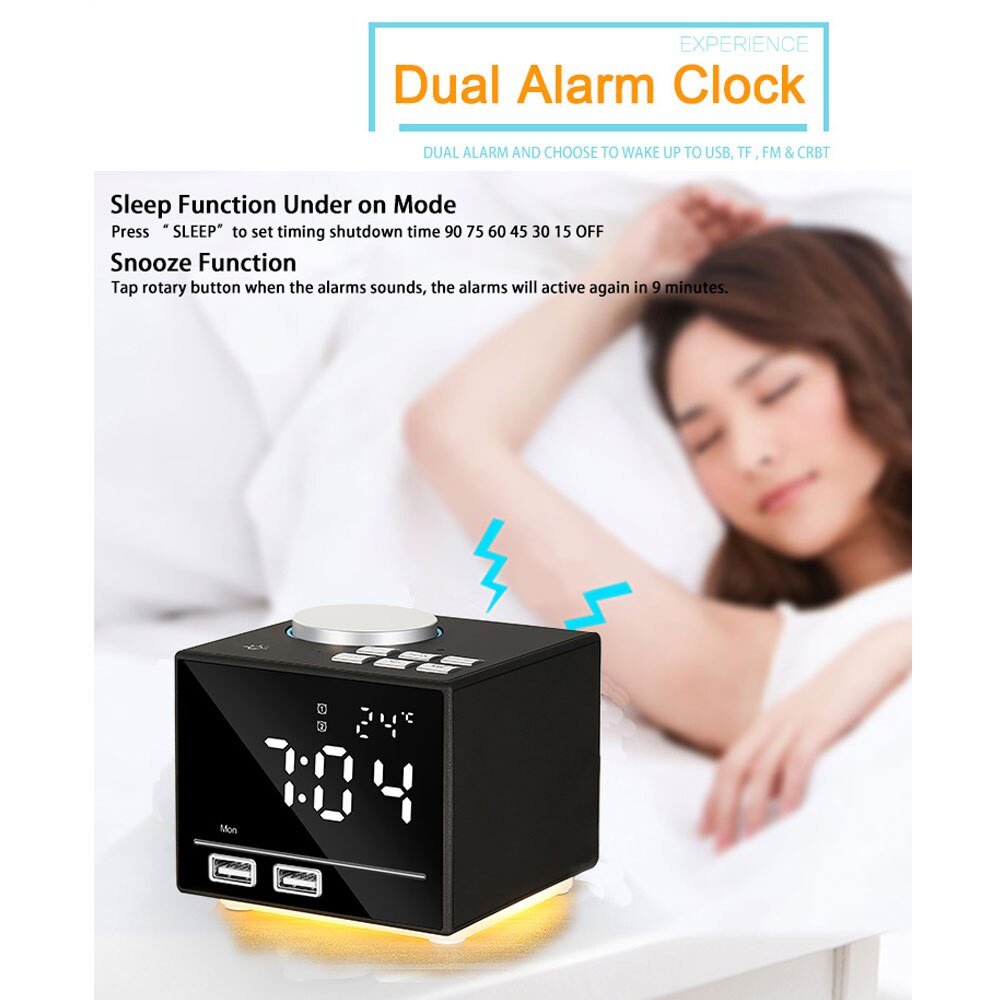 USB Charging and Speakerphone Digital LED Alarm Clock Bluetooth Radio Bluetooth Color Changing Alarm Clock FM Radio