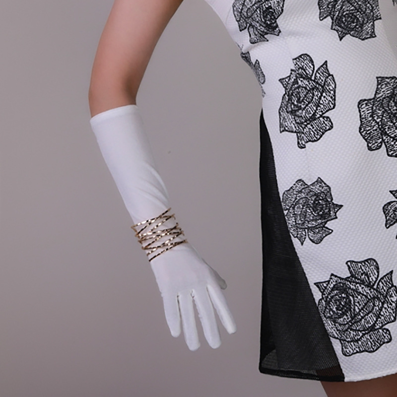 Primavera autunno donna guanti lunghi in velluto rosa viola 40cm abiti da sera da sera per feste guanti guanti da sposa in velluto caldo nero: white just glove