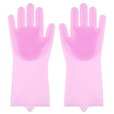 2PCS Multifunction Silicone Cleaning Gloves Magic Silicone Dish Washing Gloves For Kitchen Household Silicone Dishwashing Gloves: PINK