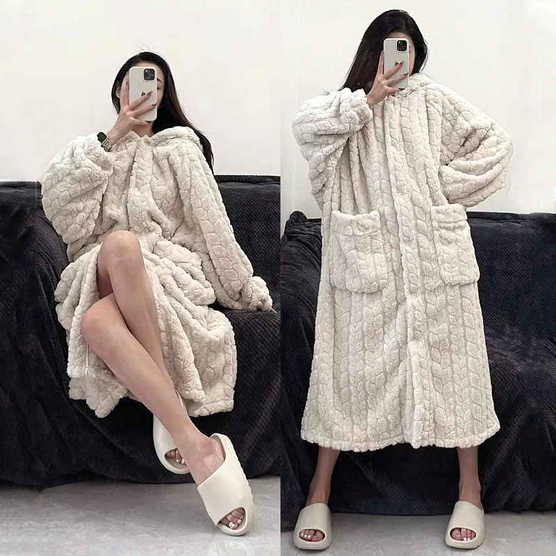 Winter Robe For Women Sweet Jacquard Homewear Sleepwear Loungewear Christmas Night Warm Comfy Long Bathrobe