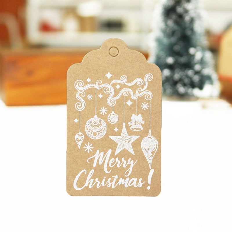 50 st god jul kraftpappersetikett tack papper hängetikett etikett för kartong papperspåse inslagning av kläder plaggetiketter