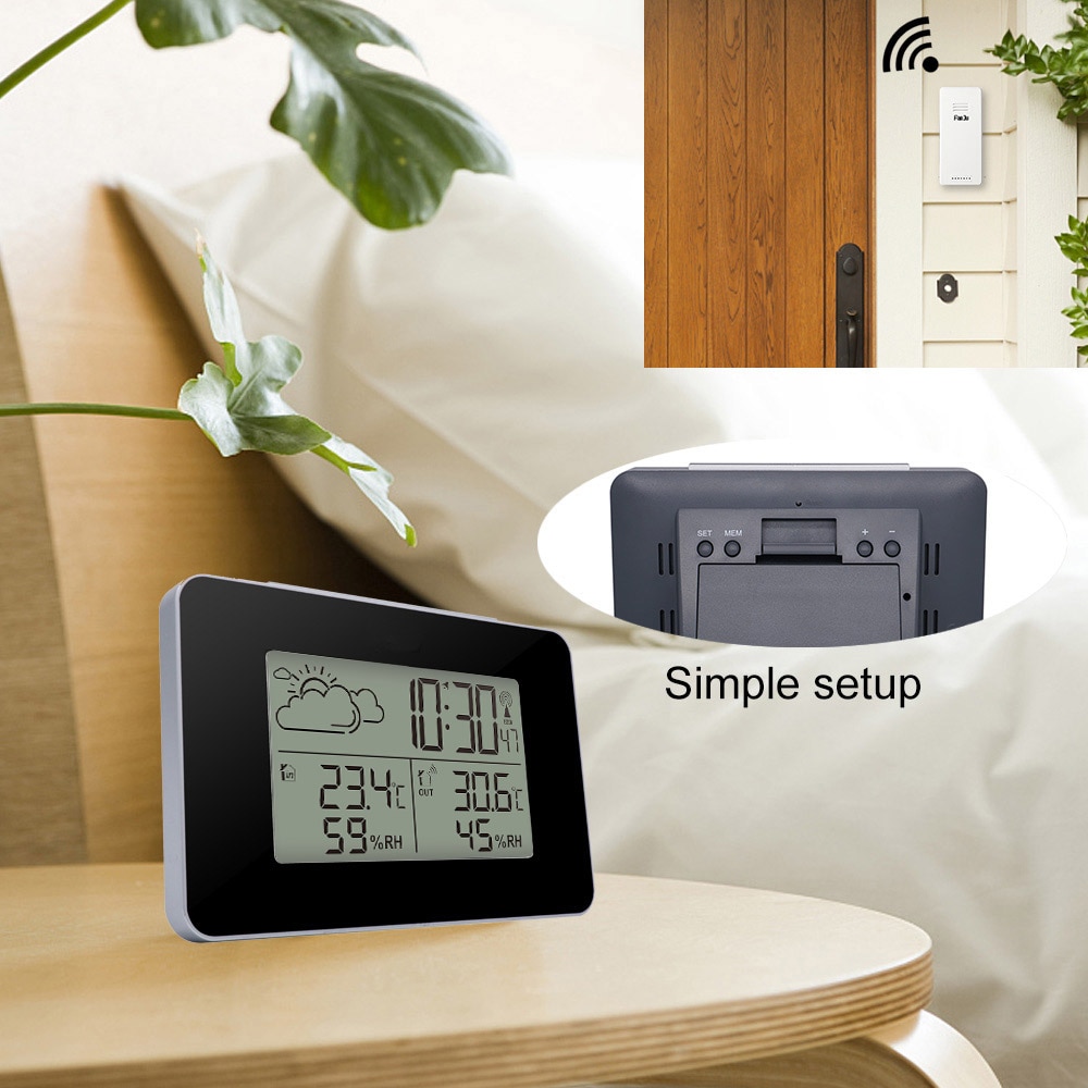 FanJu – réveil numérique FJ3364, Station météo, capteur sans fil, hygromètre, thermomètre, montre LCD, horloge de Table de bureau