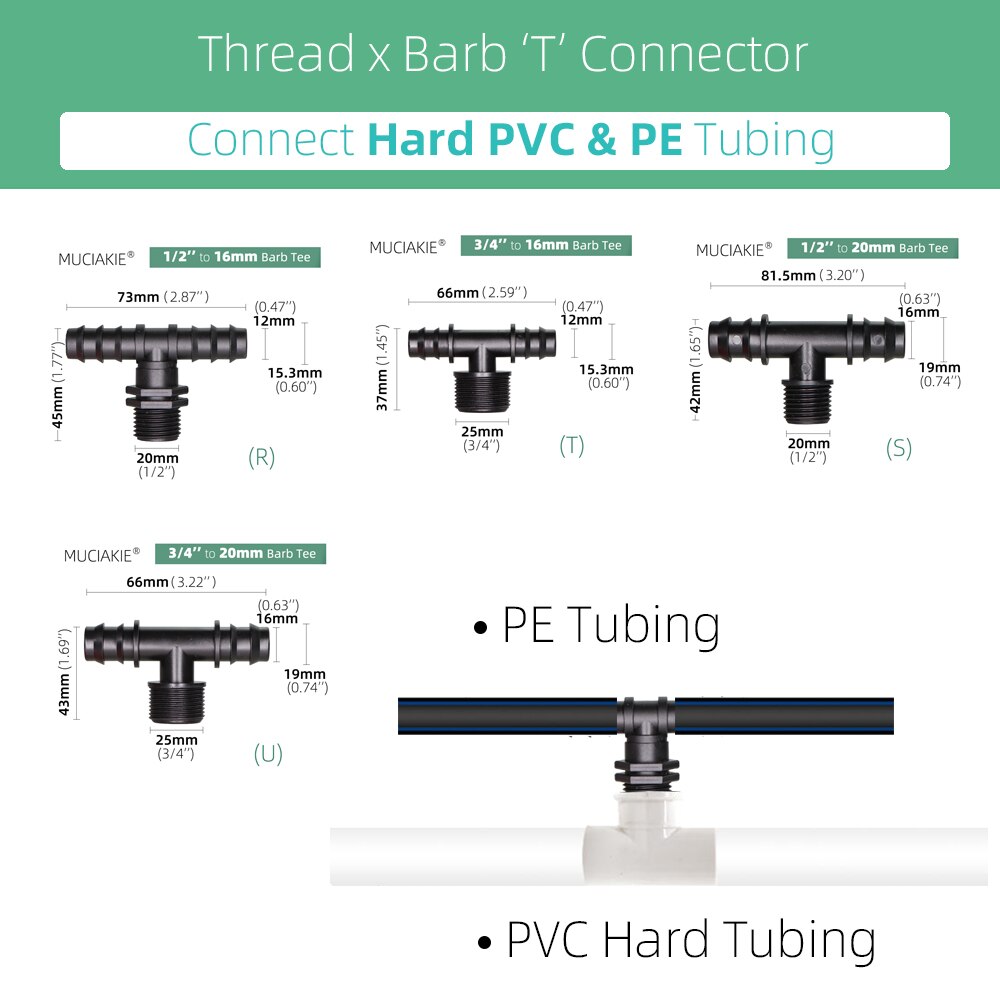 Drip Irrigation Water 16 20 25MM Barbed Connectors Tee Coupling Elbow Cap Plug End Kit 1/2 3/4&#39;&#39; Male Thread Tubing Hose Fitting