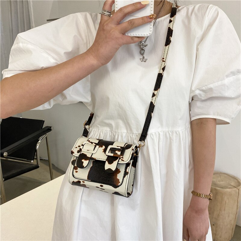 lässig Alle-spiel Frauen Klappe Schulter Bote Taschen retro Kuh prasseln Damen Kleine Quadratische Tasche Weibliche Mädchen Geldbörse handtaschen