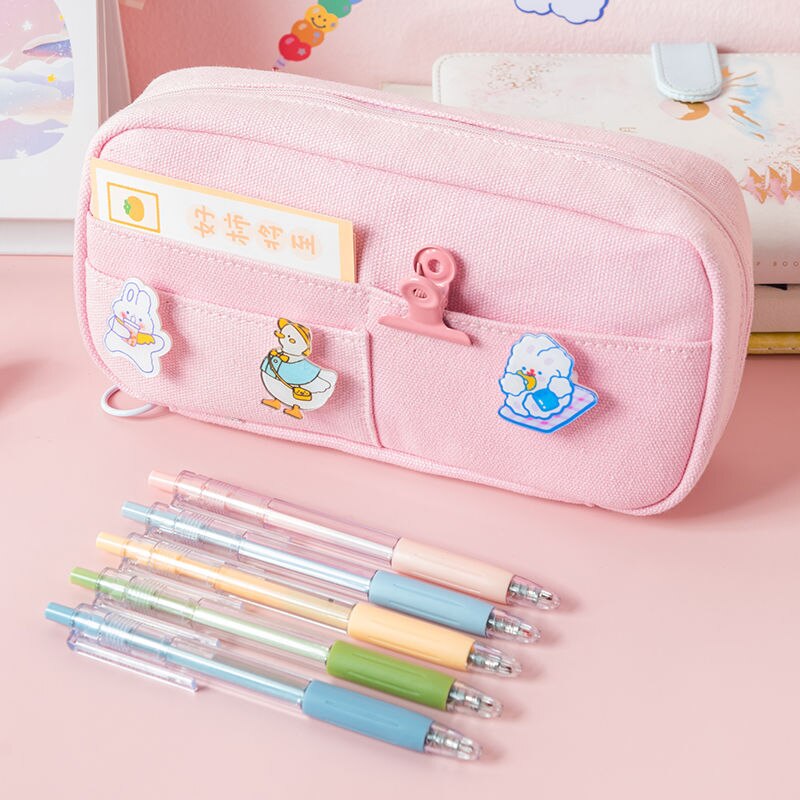 Estojo escolar de 3 camadas para meninos e meninas, material escolar de papelaria: E