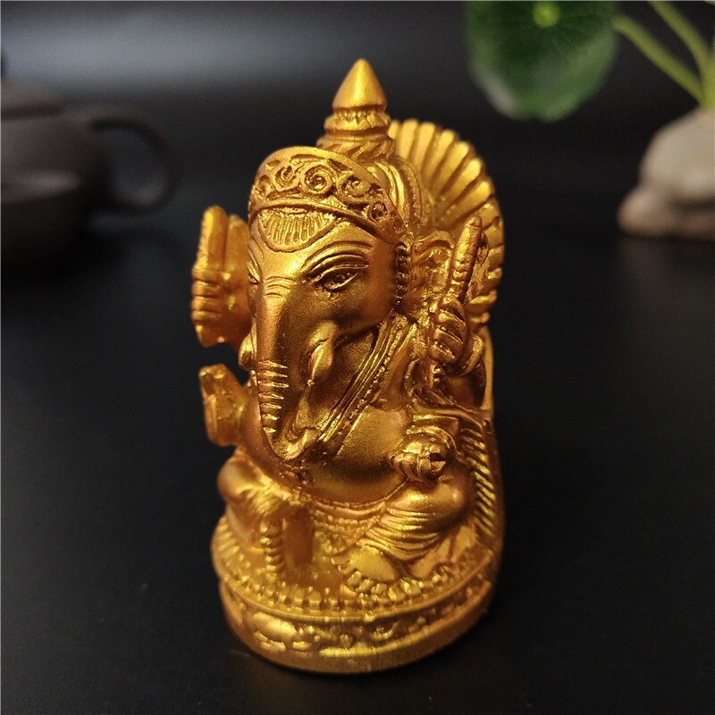 Goud Ganesha Boeddhabeeld Olifant God Sculptuur Ganesh Beeldjes Voor Garden Home Decoratie Accessoires Standbeelden 6Cm/2.36Inch