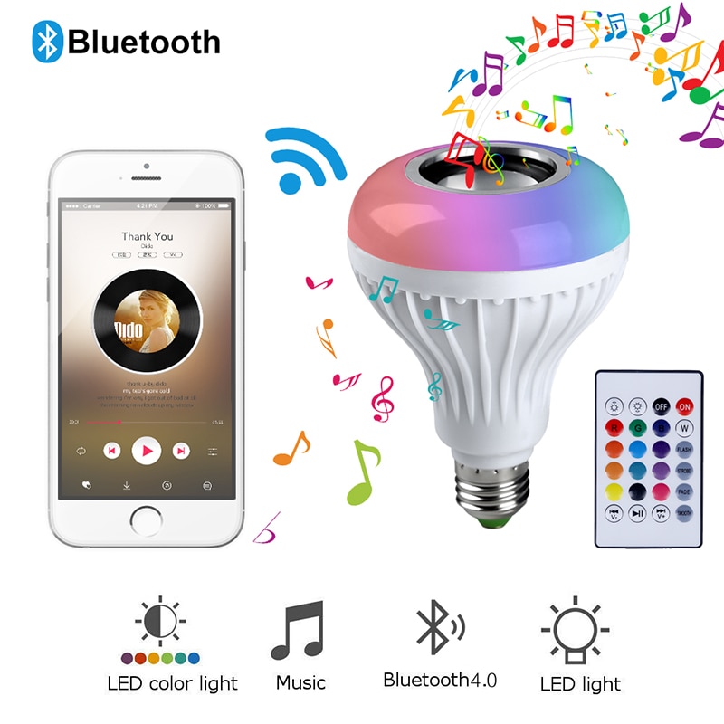 Smart E27 Rgb Bluetooth Speaker Led Lamp Licht 12W Muziek Dimbare Draadloze Led Lamp Met 24 Keys Remote controle #30