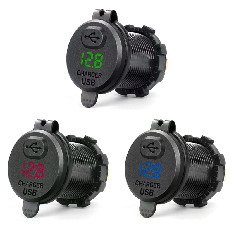Ootdty rask lade 3.0 usb billader stikkontakt ledet voltmeter bryter til bil marine atv