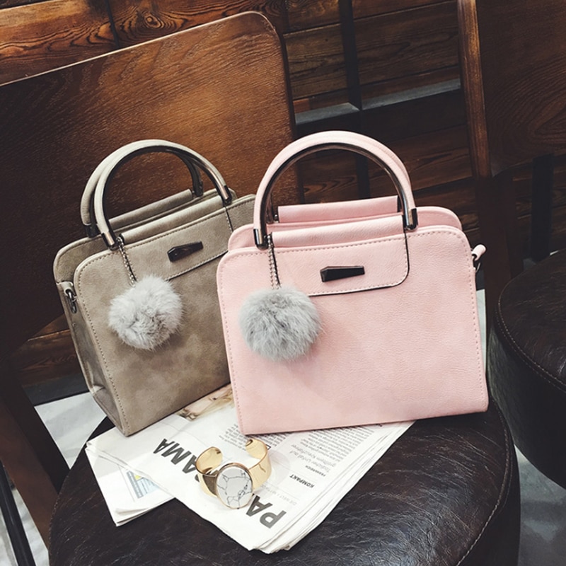 Women Top Handle Satchel PU Leather Handbags Tote Purse Iron Medal Shoulder Bag with Hairball Shoulder & Crossbody Bags Tassel