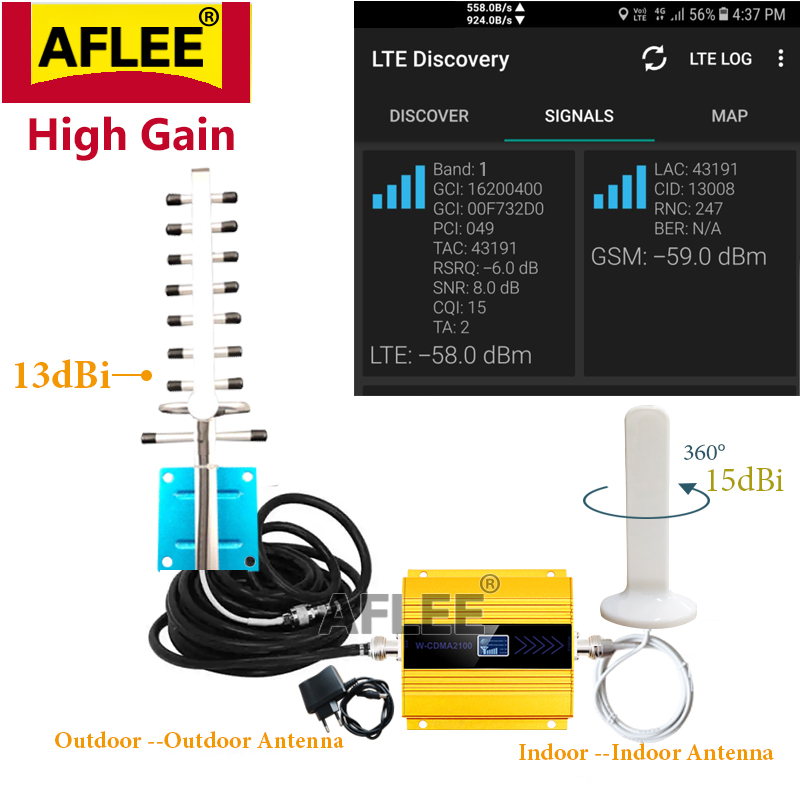 AFLEE ensemble Gain 70dB (bande LTE 1) 2100 UMTS amplificateur de Signal Mobile 3G (HSPA) WCDMA 2100MHz 3G UMTS amplificateur de répéteur cellulaire