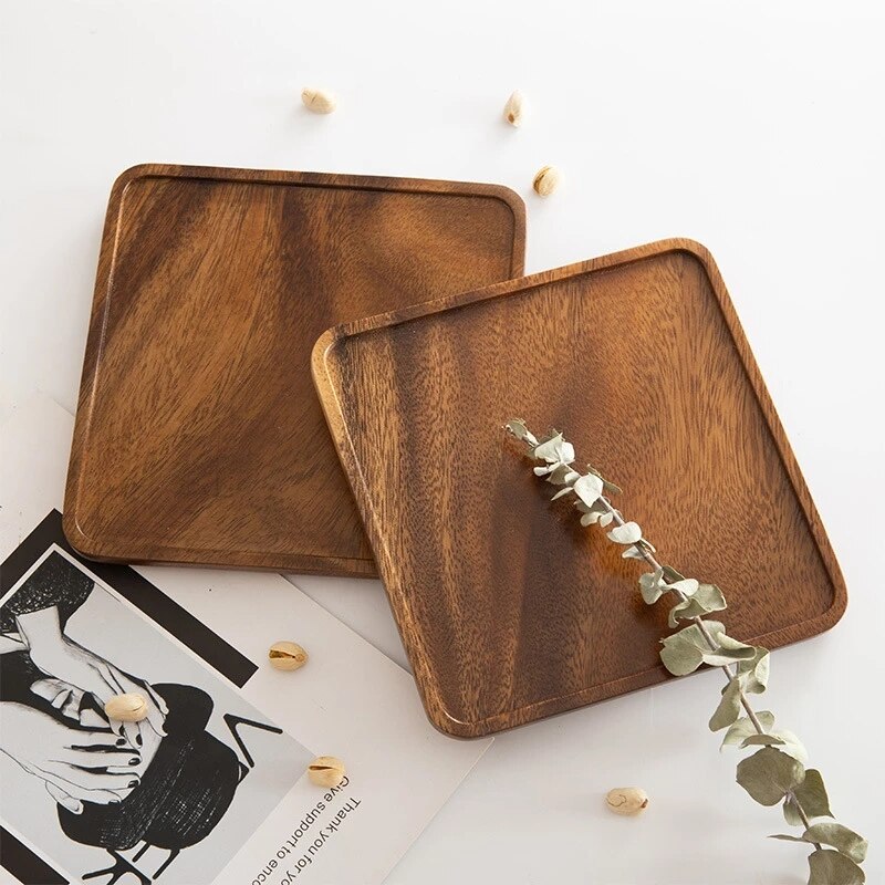 Rectangle Square Walnut Storage Plate Fruit Dishes Saucer Dessert Dinner Bread Plates Tea Tray