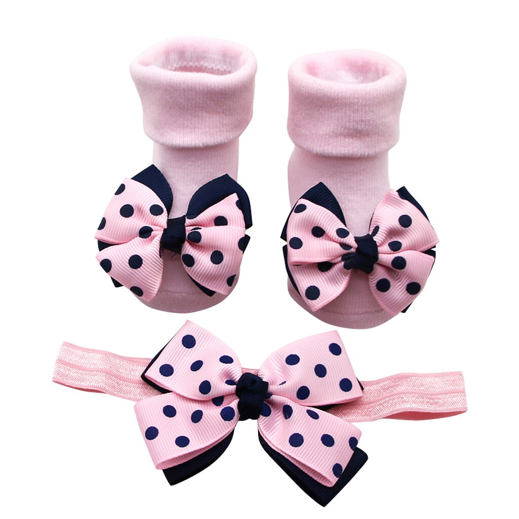 Chaussettes antidérapantes pour bébés + 1 pièce, ceinture de cheveux, nœud ondulé, pour filles et garçons, vêtements pour enfants, de fête
