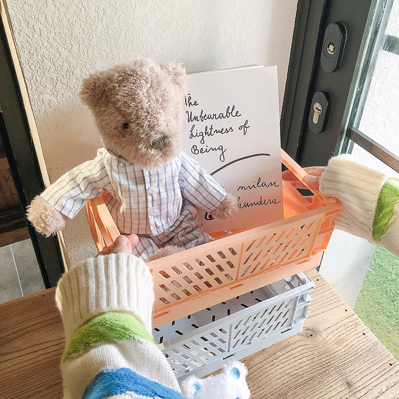 Cesta de almacenamiento plegable de escritorio Ins, caja de almacenamiento apilable de plástico para artículos diversos, juguete, aperitivos, organizador de escritorio Kawaii para estudiantes