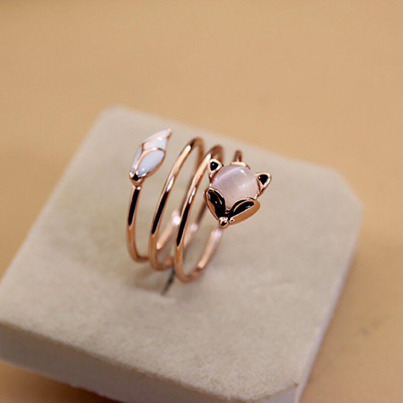Dubbele Fair Ringen Voor Vrouwen Delicate Vos Multiturn Kronkelende Cat 'S Eye Steen Rose Goud Kleur Vinger Ring Mode-sieraden KBR144