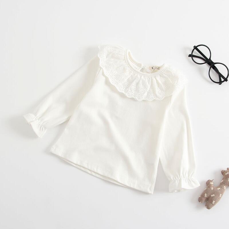 Lente Herfst Meisjes T-Shirts Met Lange Mouwen Wit T-shirt voor Meisje Katoenen Baby Peuter Kleding Meisje Shirts Kinderen Blouses tops