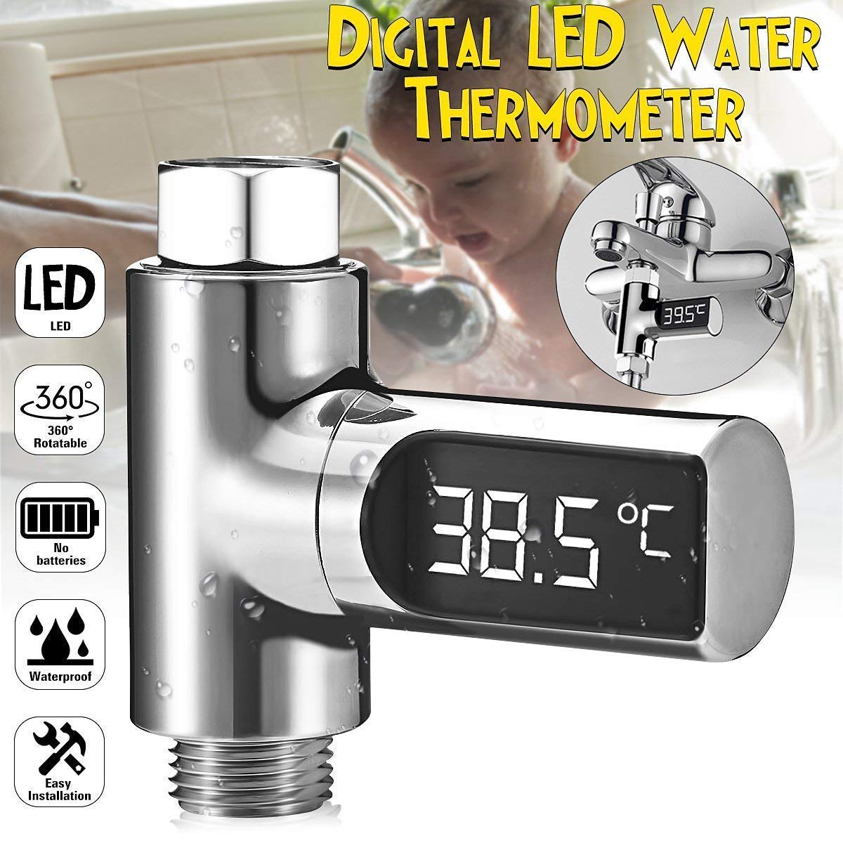 Thermomètre de douche à affichage Led, moniteur de température de l'eau et du débit