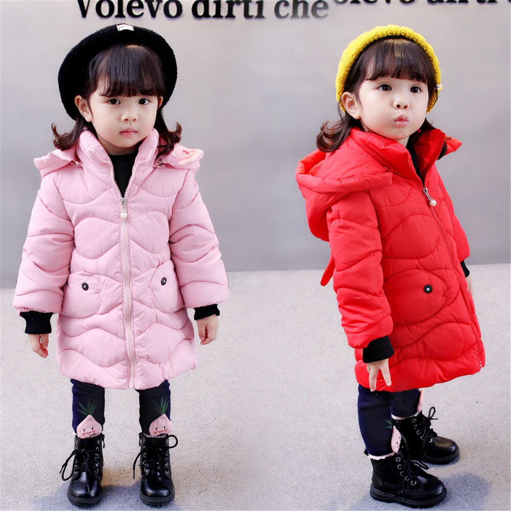 WenaZao Infant Toddler Baby Girls Down Jacket Winter Warm Cartoon Print Knee Length Padded Coat with Hood