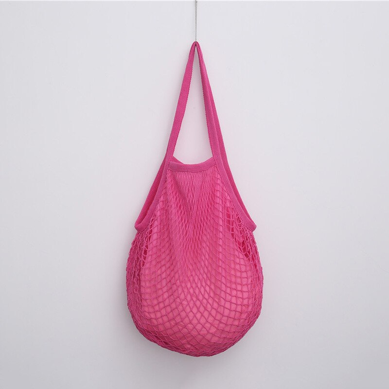 Grande taille main courte pratique Shopping maille sac coton fruits chaîne sac supermarché sac rôti: Rose red