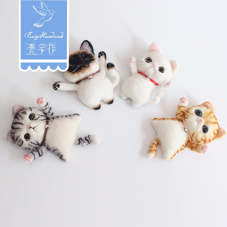 Easyhandmade Cat Brooch DIY Felt Animal Handmade for kids Girls DIY craft kits for adults Felt Cat