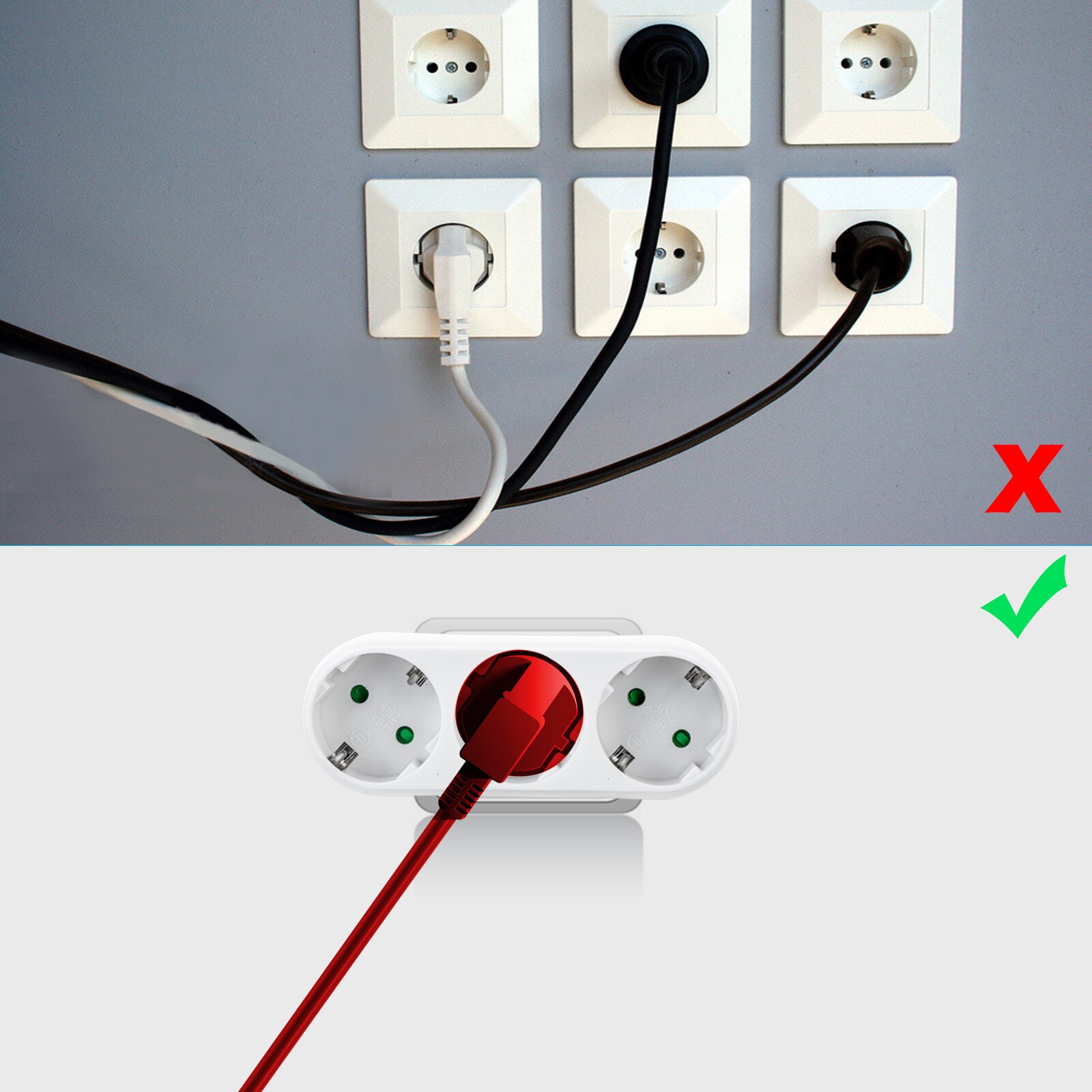 16A European Type Conversion Plug 1 TO 3 Way EU Standard Power Adapter Socket EU Standard