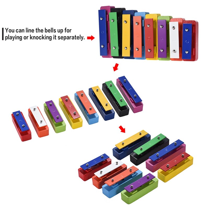 Kleurrijke 8 Note Glockenspiel Resonator Bells Set Percussion Musical Educatief Onderwijs Instrument Speelgoed Voor Kinderen