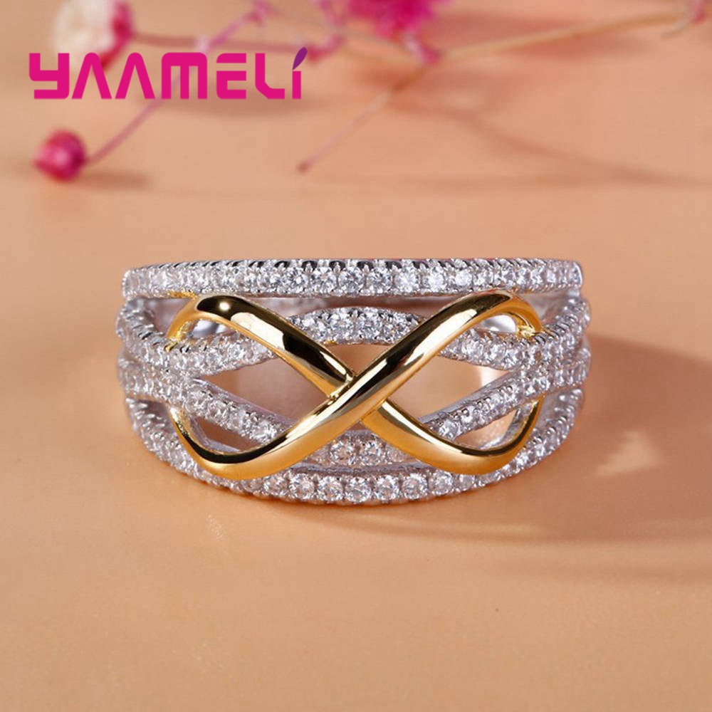Anillo de amor infinito, Plata de Ley 925, Color brillante, circonita cúbica, lazo, letra 8, joyería de promesa de eternidad para mujer y novia