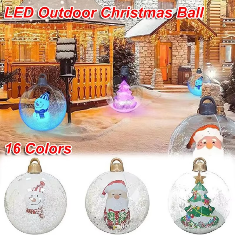 Outdoor Christmas Inflatable Decorate Ball 60cm PVC Giant Inflatable Model Ball with Lights Xmas Tree Festive Decoration Balloon