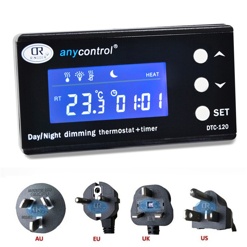 Digital termostat temperaturkontroll akvarie akvarium pid vanntett sensor timer kontroller dtc -120 med stikkontakt