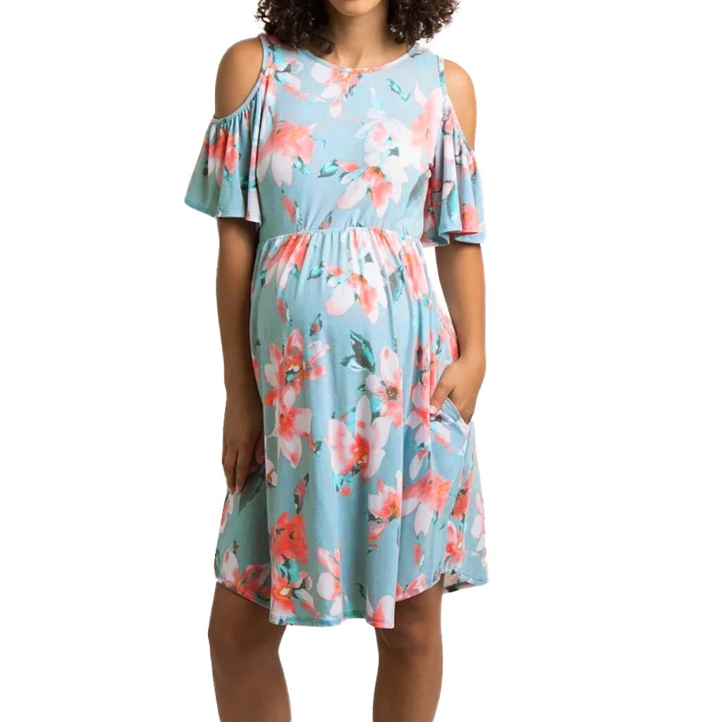Pregnancy Dress Women's Floral Print O-Neck Short-Sleeve Dresses Robe Grossesse Maternity Dress Photography Dress Pregnant S-2XL