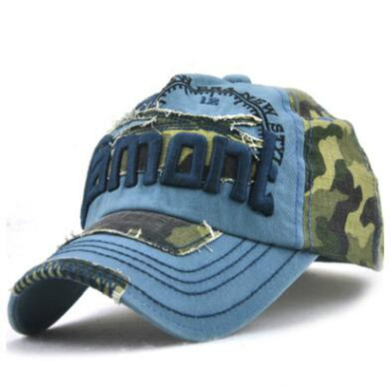 Broderi bogstav camo baseballkasket hip hop justerbar bomuldscamouflage vintage snapback hat buet sommerben: Blå