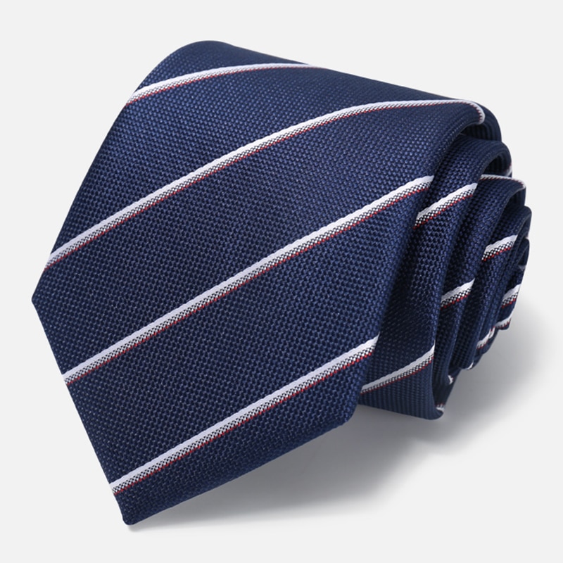 8Cm Breed Mode Marine Blauw Gestreepte Stropdas Voor Mannen Pak Rits Stropdassen Polyester Zijde geschenkdoos