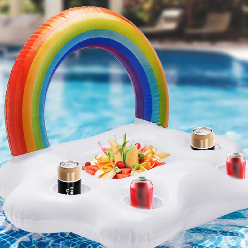 Sommar pool drinkhållare ishink uppblåsbar flytande mugghållare öl dricka kylare fest hink regnbågsmoln simring