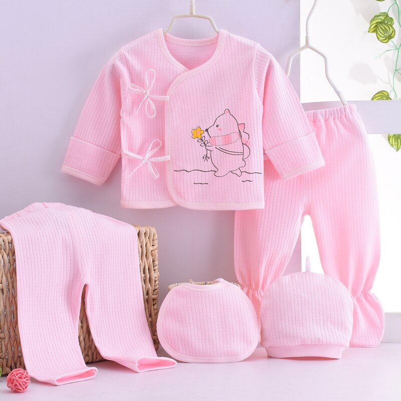 (5 Stks/set) pasgeboren Baby 0-6M Kleding Set Baby Jongen/Meisje Kleding 100% Katoen Grooming & Gezondheidszorg Kits, 070810: Roze