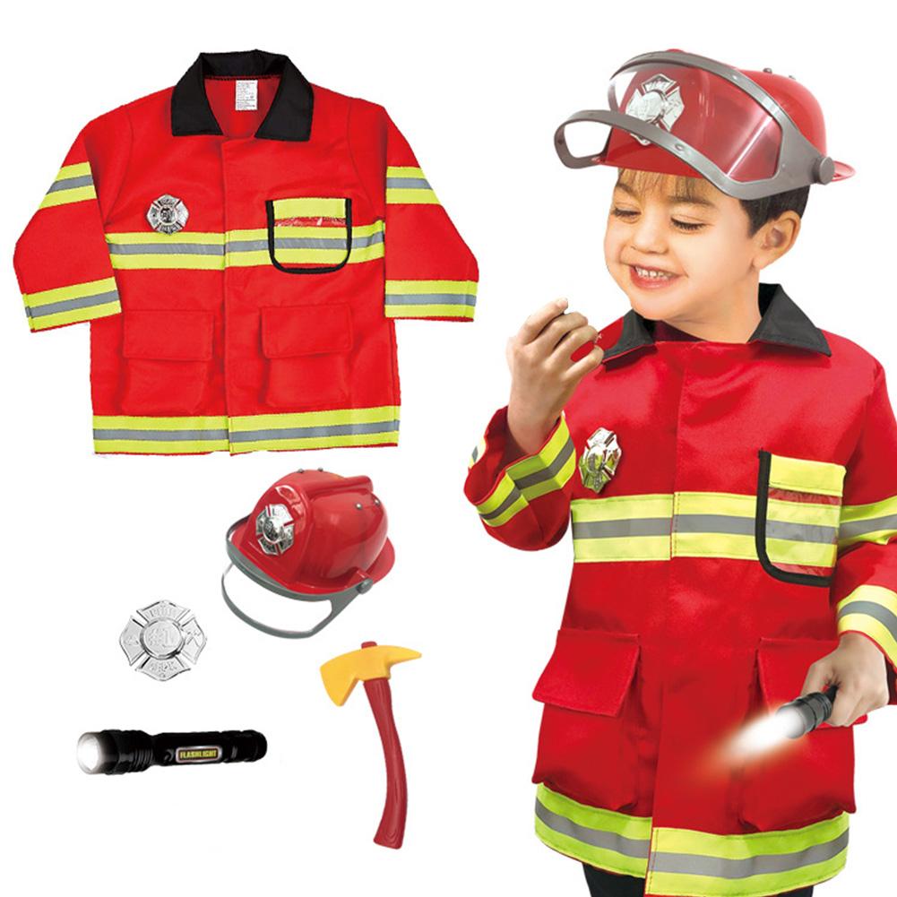 Vier Soorten Brandweerman Kids Simulatie Kostuums Pak Voor Meisje Jongen Party Uniformen Set Speelgoed Firefighter Grappige Verstelbare Hoed: 7PCS