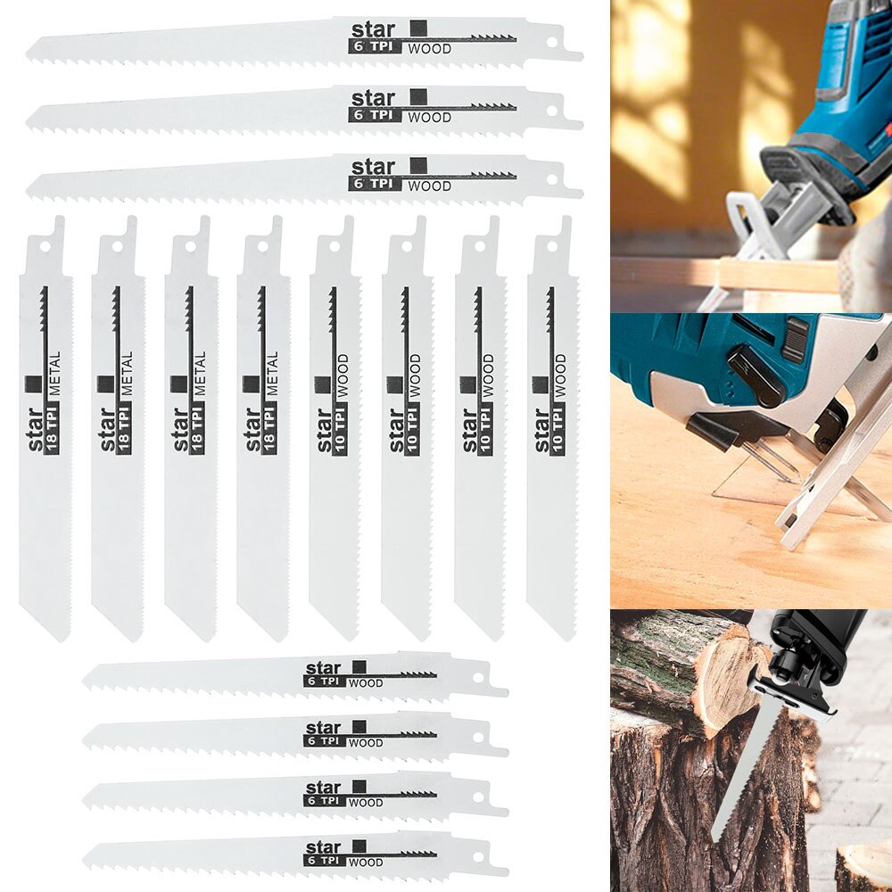 14Pcs Vergeldende Zaagbladen Saber Saw Handzaag Multi Zaagblad Voor Snijden Hout Metaal Pvc Buis Power Tools Accessoires